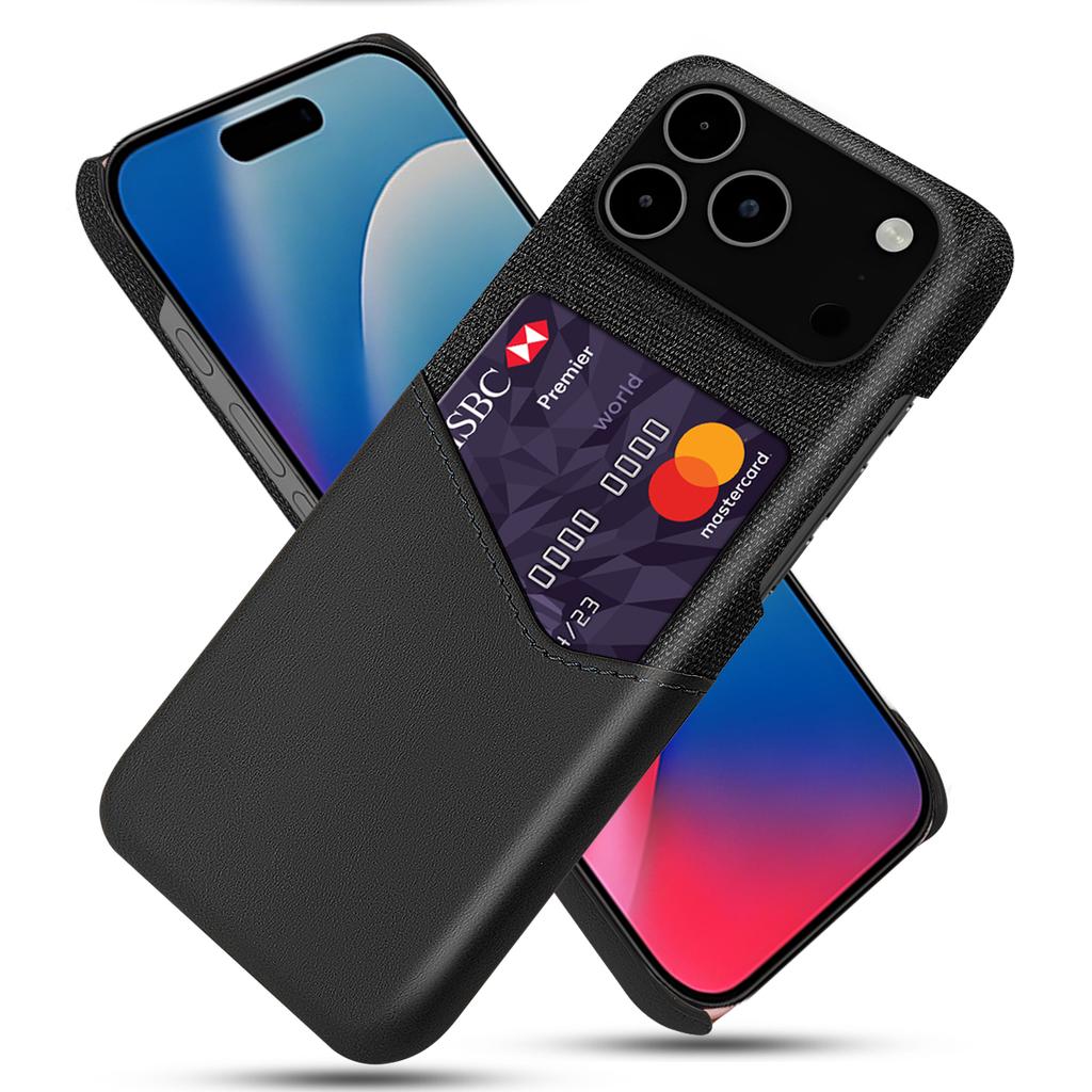 Чехол для iPhone 17 Pro Max из ПУ кожи с тканевой текстурой, жесткая ПК накладка для телефона с держателем для карт