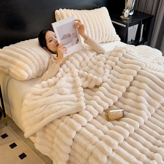 Плед из искусственного кроличьего меха, Пузырчатое одеяло, Теплое одеяло, Пушистое одеяло, Плюшевое уютное толстое пушистое одеяло
