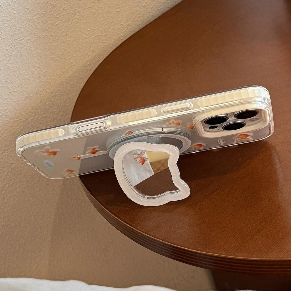 Mirror Cat Magnetic Snap Holder 16promax Transparent IPhone 15 Mobile Case Applicable To 13 Little Goldfish 14 Chinese Style