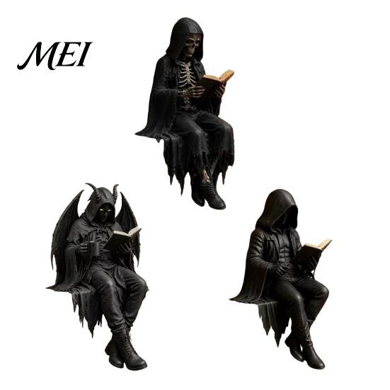 Gothic Reading Corner Accessory Dark Fantasy Figure, Skeleton Book Statue, Academy Bookshelf Ornament Home Decor for Library Office Study Room