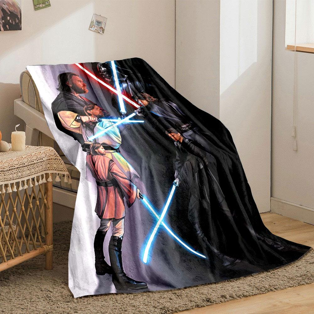 Characters duel with lightsabers on contrasting light and dark backgrounds. for all seasons blanket lunch break throw gift