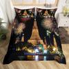 Fireworks Duvet Cover Fantasy Castle Bedding Set Prague Cityscape Comforter Cover Microfiber Magical Psychedelic Flowers Bed Set