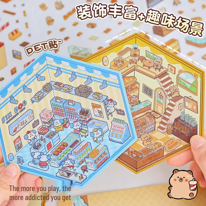 Корейские 3D мультяшные ландшафтные наклейки: Милый домик и дизайн Xiaohongshu для снятия стресса