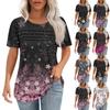 T Shirts For Women Pleated Round Neck Dressy Casual Blouses Printing Short Sleeve Summer Tops Loose Fit