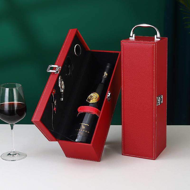 Коробка для бутылок вина из искусственной кожи, кожаная роскошная сумка, одинарная / двойная, для красного вина, шампанского, сумка-тоут, дорожный чехол-органайзер, подарок