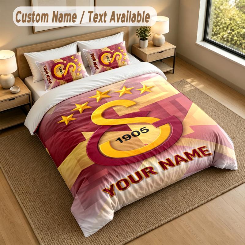 3Pcs Bedding Set Custom Name Text, 1 Sheet 2 Pillowcases Home Bed DecorGalatasaray FC