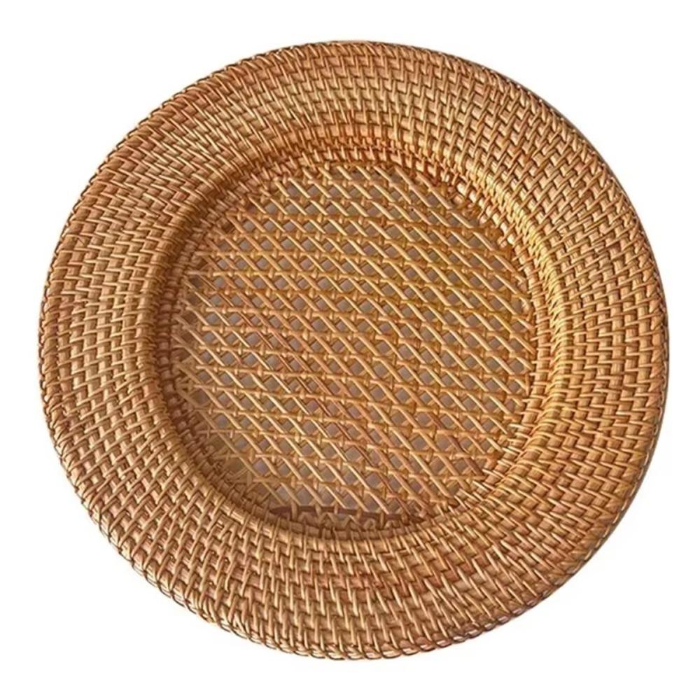 Vintage Tableware Mat Decorative Snack Serving Tray Nordic Handwoven Rattan Tray Living Room