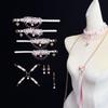 Pink Bell Collar Lace Maid Seven-Piece Set Leash and Bondage Nipple Clamp and Anal Plug BDSM Training Female Accessories Sex Toy
