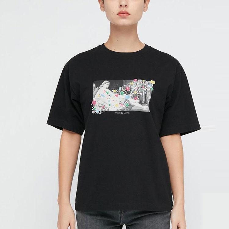Uniqlo X Музей Лувра Мультяшный Принт Футболка Женские топы Черный 437901-09