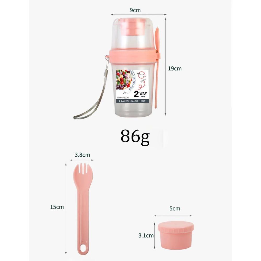 Portable Salad Cup Double Oatmeal Cup Yogurt Nut Fat-Reduced Vegetable Fruit Box Cup with Lid Spoon Breakfast Cup Lunch Box