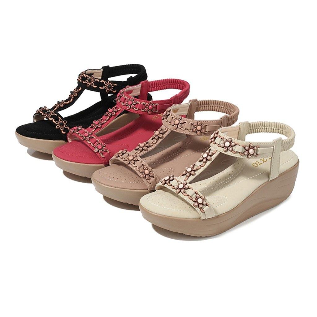 Летняя обувь на плоской подошве в богемном стиле, женские сандалии, женские сандалии на плоской подошве с блестящими цветами и кристаллами, пляжная повседневная модная обувь