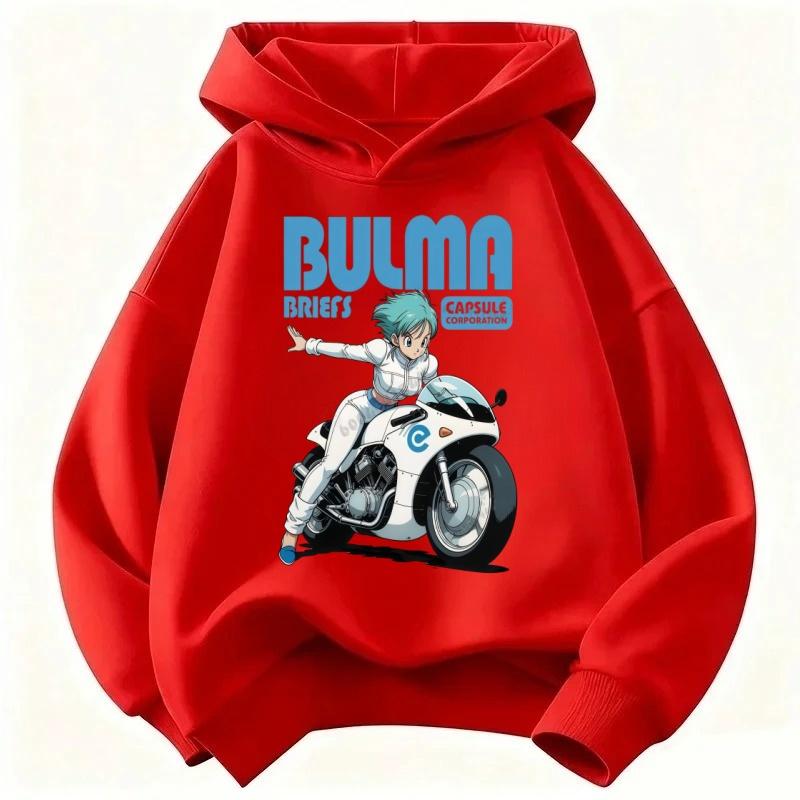 Dragon Ball Bulma Motorcycle Print Children's Hooded Sweatshirt for Mid-Tall Size (Winter-Spring, Comfortable and Warm Long-Slee