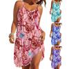 Women Beach Dress Sling Sleeveless Loose Waist Mini Dress Ocean Pattern Summer Vacation Dress Holiday Outfit