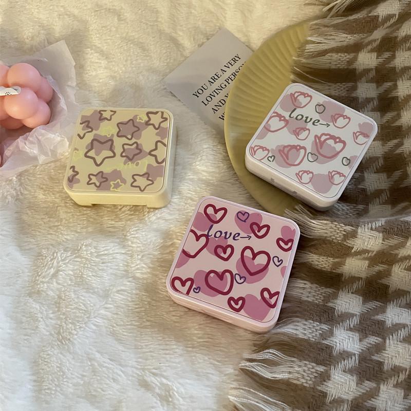Travel Contact Lens Case with Mirror & Tweezers -for Women Men Cute Pink Love Niche Girl Style Companion Care Box Case
