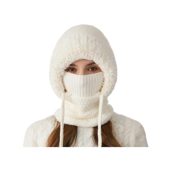 Вязаная шапка 3 в 1 женская мягкая плюшевая зимняя шапка-шарф с защитой лица, регулируемые ремешки, ветрозащитный дизайн с капюшоном, шарф