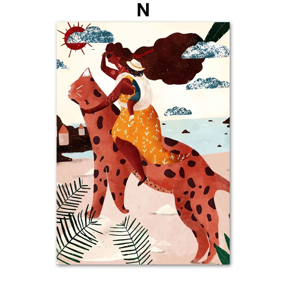 Summer Girl A Little Nap Wild Flower Jungle Plants Wall Art Print Canvas Painting Nordic Poster Decor Pictures For Living Room