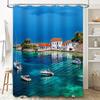 unframed Mediterranean Coastal Shower Curtain Sea View Ocean Decor Beach Themed Bathroom Fabric Waterproof Home Decor Artistic P