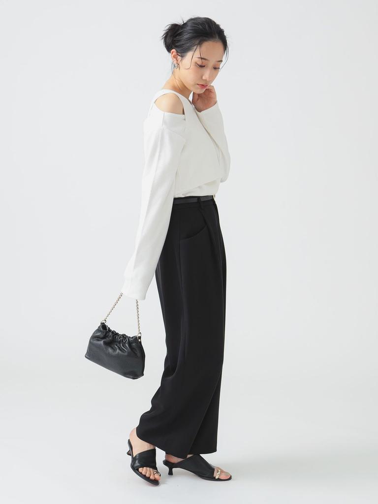 В:MING LIFE STORE by BEAMS Женские брюки с широкими карманами и складками (Размер S-M) черный