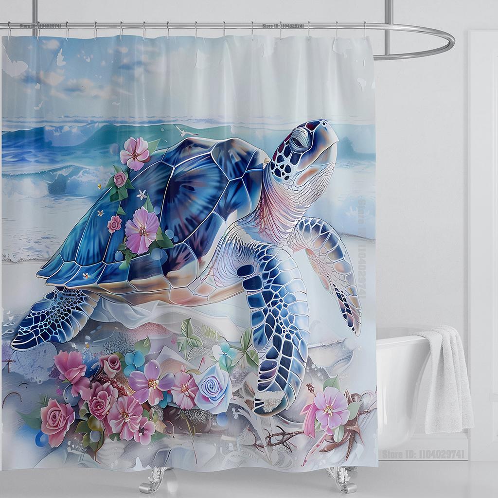 Ocean Wave Scenery Shower Curtain Waterproof Shower Curtain Polyester Fabric 3D Printed Curtain Bathroom Decoration With Hooks
