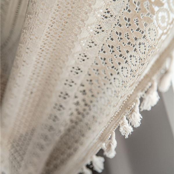 Романтические шторы Бежевые вязаные крючком Полупрозрачные американские деревенские выдолбленные гостиные Балкон Спальня Украшение эркера Художественный стиль