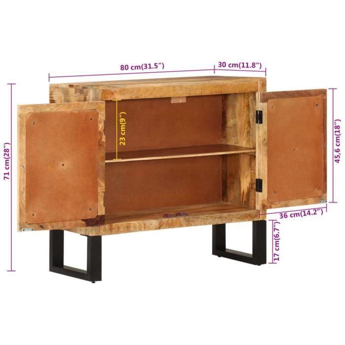 VidaXL Buffet 80x30x71 Cm Solid Raw Mango Wood and Metal 355842