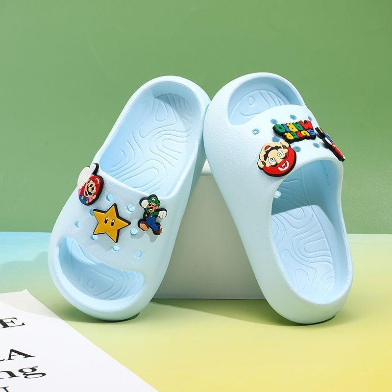 Очаровательные детские тапочки с мультяшным Марио, мягкая подошва, для дома, нескользящие, удобные сандалии