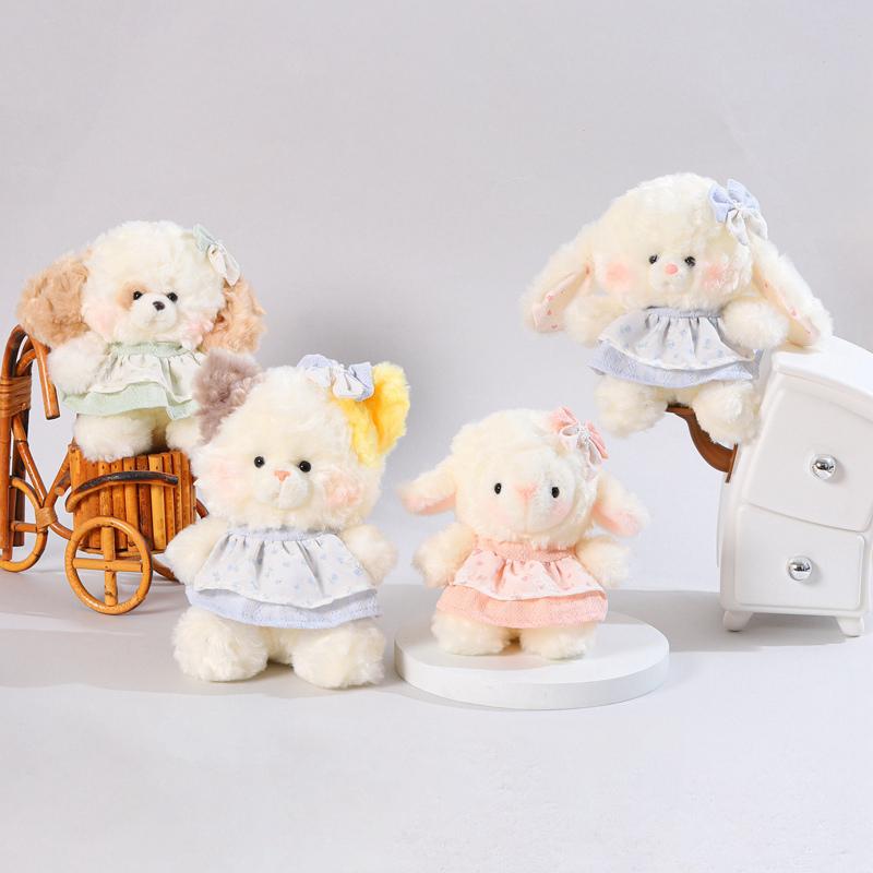 Kawaii Dress Animal Plush Toys Set Stuffed Bear Rabbit Sheep Cat Dog Dolls Soft Room Decor Gifts For Girls Xmas Birthday