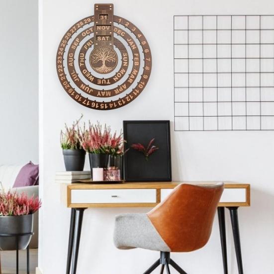 Деревянный вращающийся круглый вечный календарь Луна Дерево Солнце круглый циферблат вечный календарь настенный