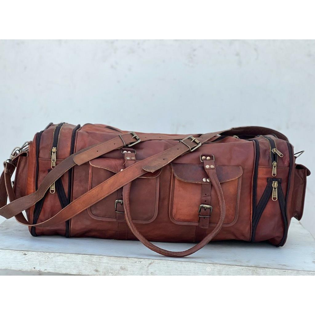 Складная дорожная сумка для ручной клади из козьей кожи на выходные, дорожная ночная сумка