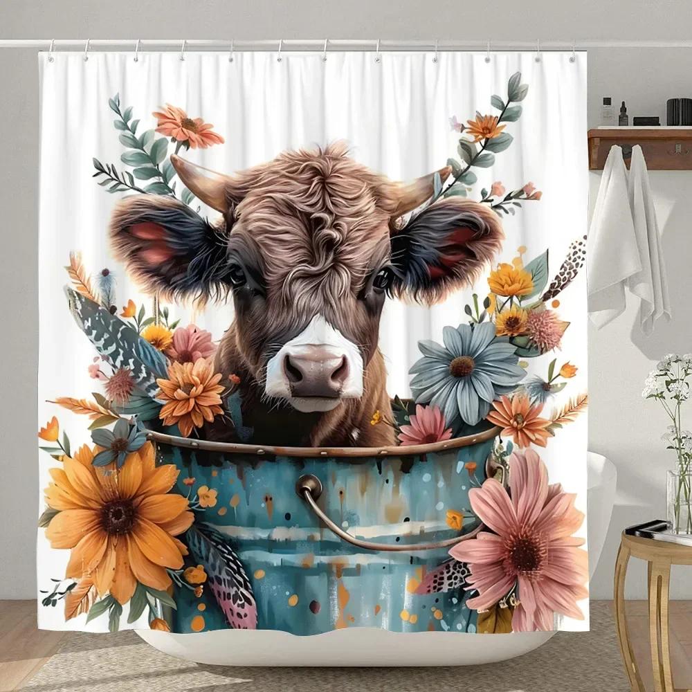 Смешная шторка для душа с хайлендской коровой, деревенская, с мультяшным животным, детская занавеска для ванной, полиэстеровая ткань, домашний декор для ванной