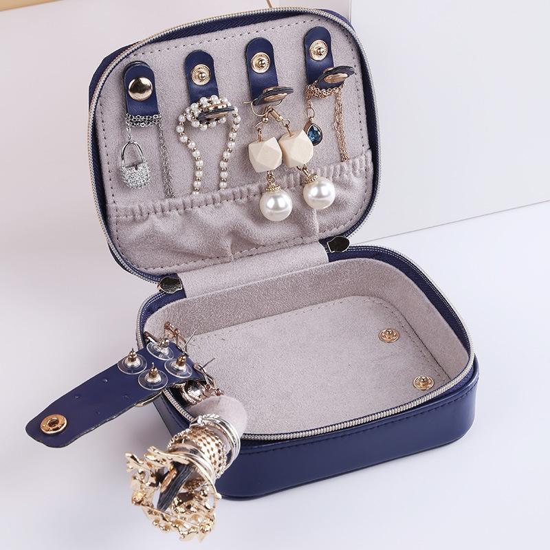 Двойная молния, дорожная портативная шкатулка для драгоценностей, органайзер, кожаная коробка для хранения ювелирных изделий, колец, сережек с зеркалом