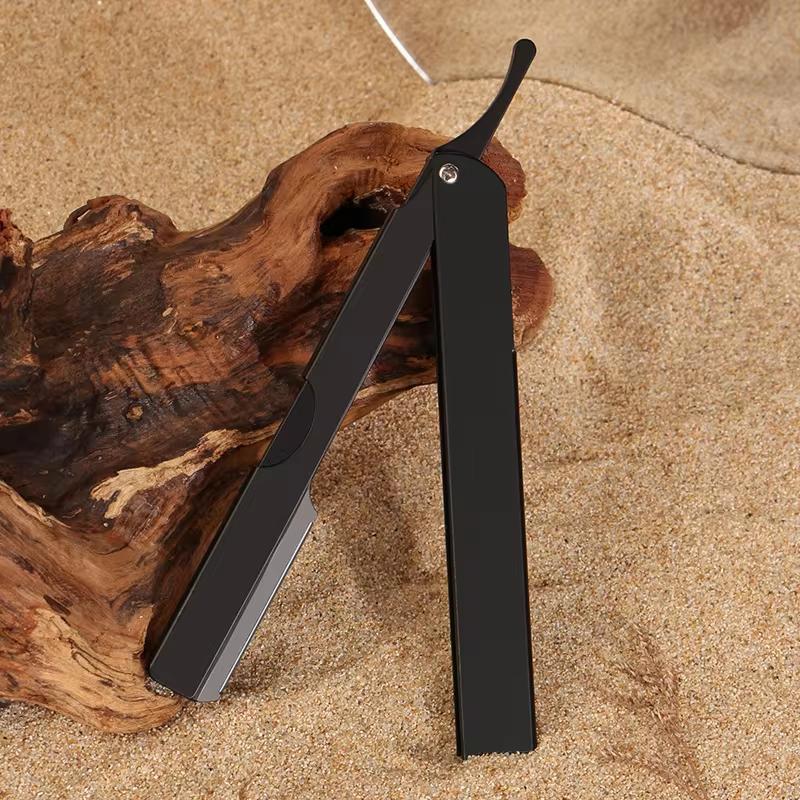 Retro Men Shaving Barber Tools Hair Razor Black Folding Shaver Knife Aluminum Alloy Straight Safety Razor Holder Gift