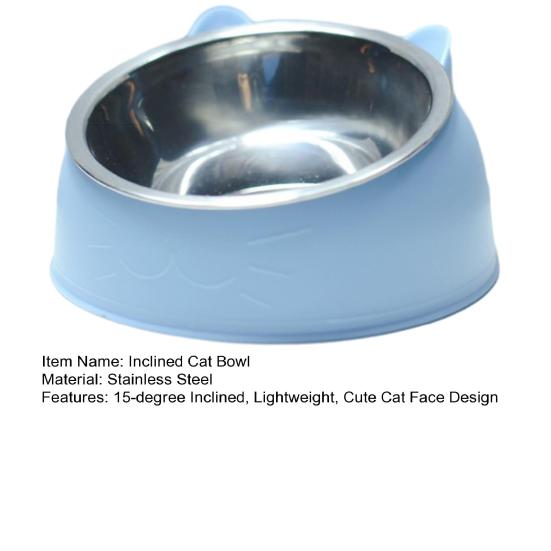 Raised Cat Food Bowl 15-degree Tilted Elevated Pet Feeder Bowl Anti Spill Stainless Steel Pet Food Dish for Dogs And Cats To Protect Pet's Spine