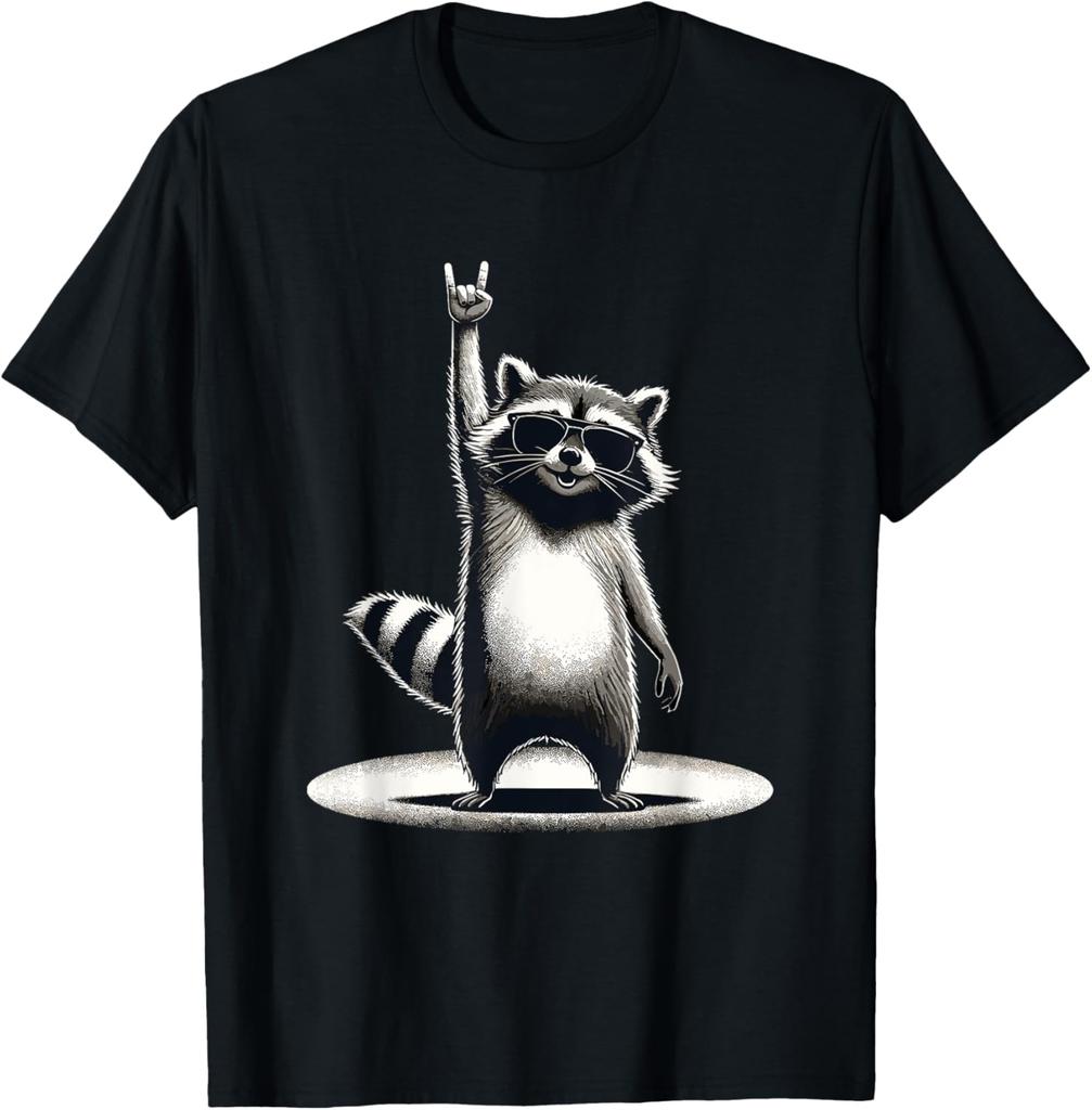 Retro Raccoon Rock Music Gift Unisex Kids Women Funny Raccoon TShirt Custom Printed Graphic T Shirts Funny Shirt Camiseta