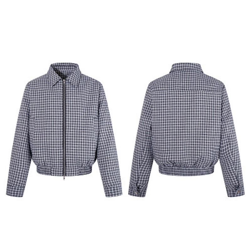 Mens Retro Plaid Cotton Jacket With Turn-Down Collar Loose Fit Casual Outerwear Fall