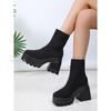 Large Size Women's Leather Boots New Style Square Head Platform High-heeled  Women Shoes Black and White Square Heel Short Boot