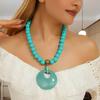 Beaded Wooden Summer Necklace Women Stretch Chain Geometric Pendant Decoration