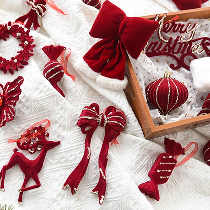 1/2pcs Elegant Christmas Velvet Pendant Red Plucked Deer Bell Pendant Plastic Home Decoration