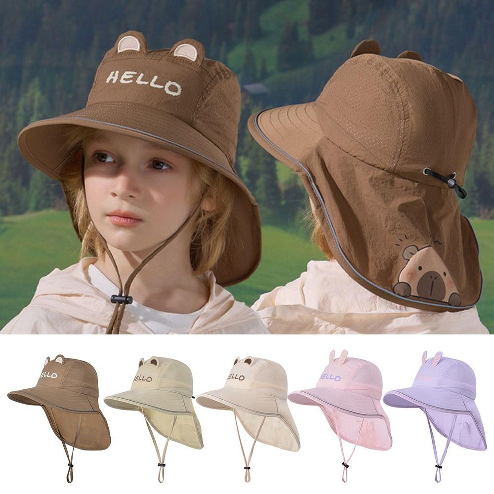 Wide Brim Children's Fisherman Hat Lightweight UV Protection Hat Cartoon Kids Sun Hat  4-8 Years