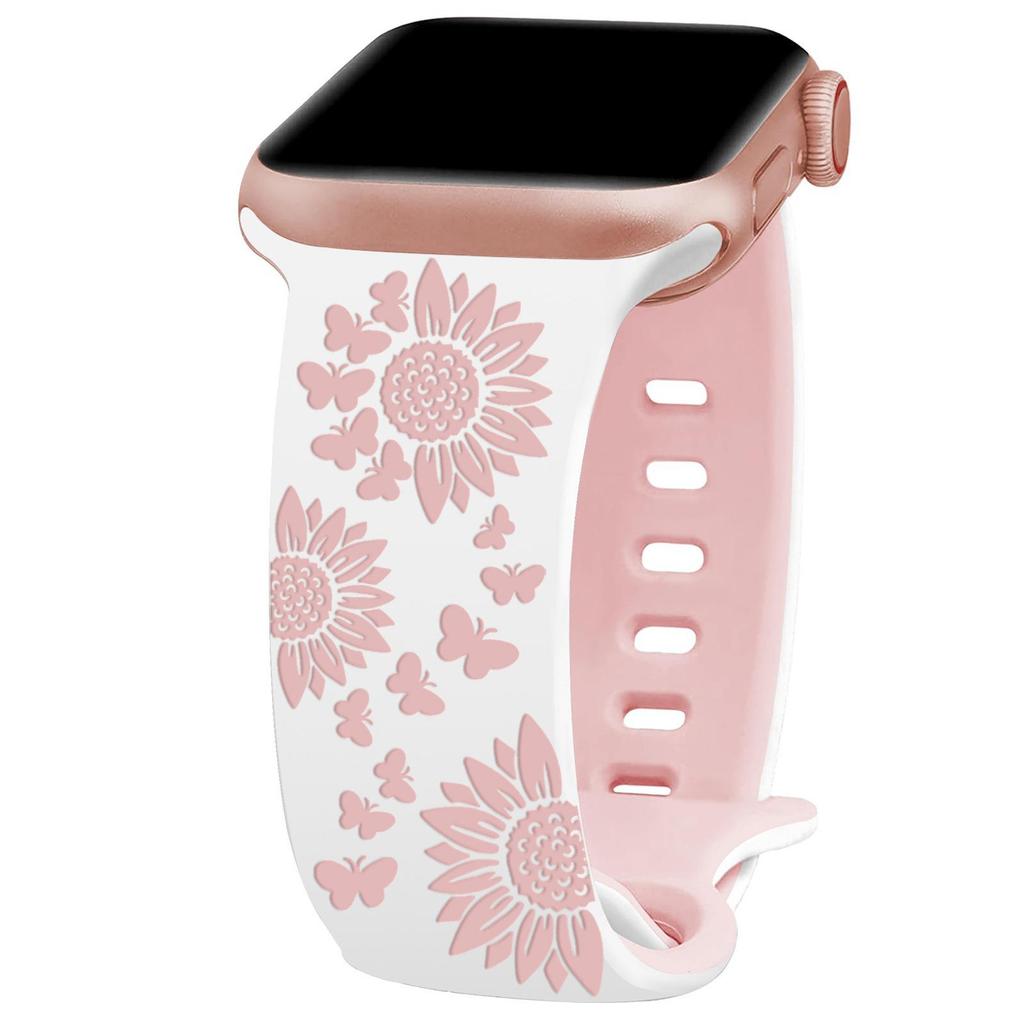 3D силиконовый ремешок с лазерной гравировкой цветов для Apple iWatch - Дизайн с бабочкой