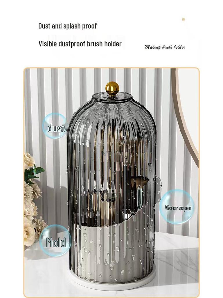 Rotating Desktop Cosmetic Organizer: Makeup Brush, Lipstick, and Pen Holder with Dustproof Dividers