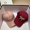 New blogger pearl bow baseball cap spring and summer outdoor versatile gradual change washed cotton cap