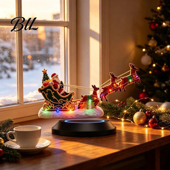 Creative Christmas Home Decoration Floating Santa Sleigh Ornament, Magnetic Levitation with LED Unique Holiday Gift for Family Lighting, Centerpiece