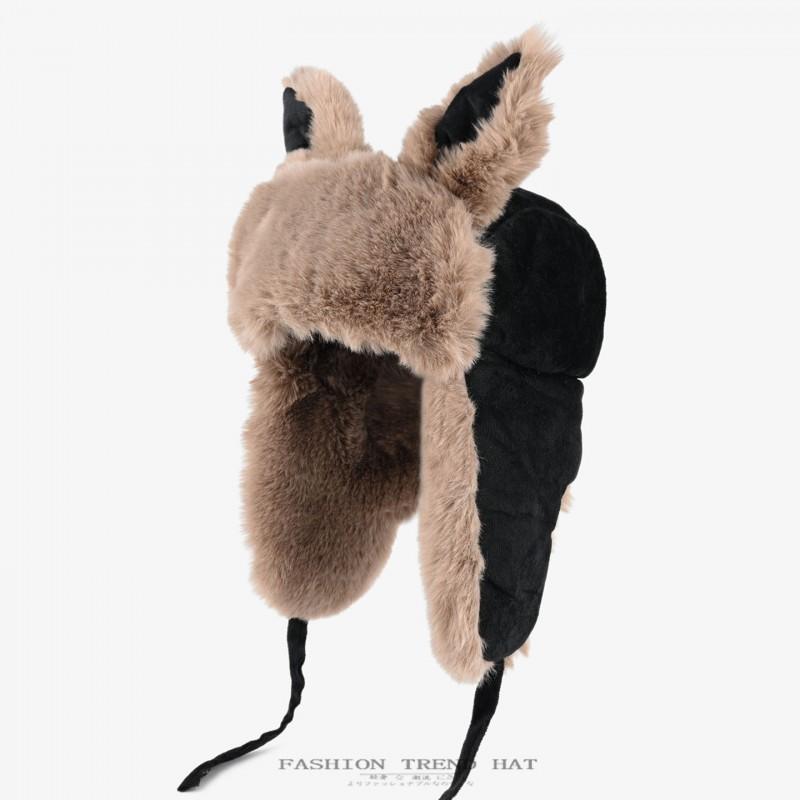 Warm Fleece Lined Rabbit Ear Beanie Hat Women Men Winter Windproof Protection Cap