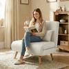 Convertible Chauffeuse Chair 3-in-1 Armchair Bed Single Bed 5-Position Backrest in Fabric with Cushion, Cream