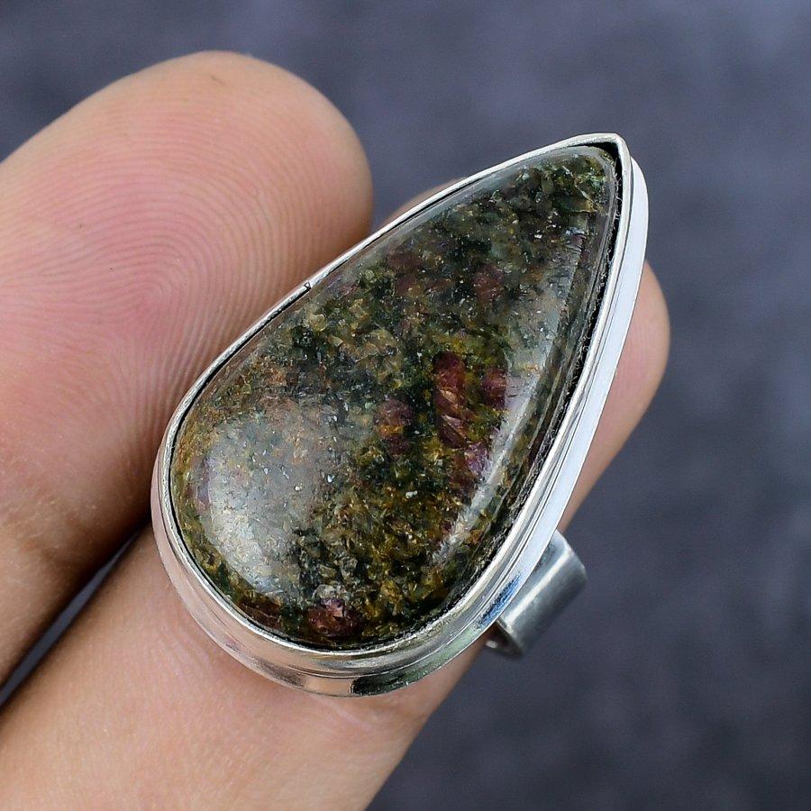 Natural Rhodonite Gemstone Handmade 925 Sterling Silver Jewelry Ring Size 7 L4Y65