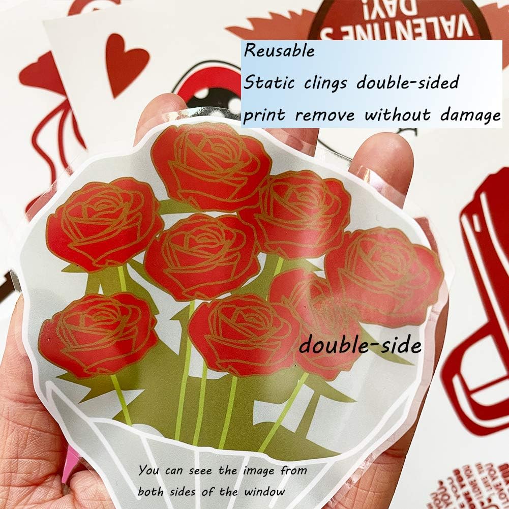 Valentine's Day Window Clings-80 Pieces Static Window Sticker Heart Decal Party Ornaments Supplies 8 Sheets Removable Window Sticker Decals for