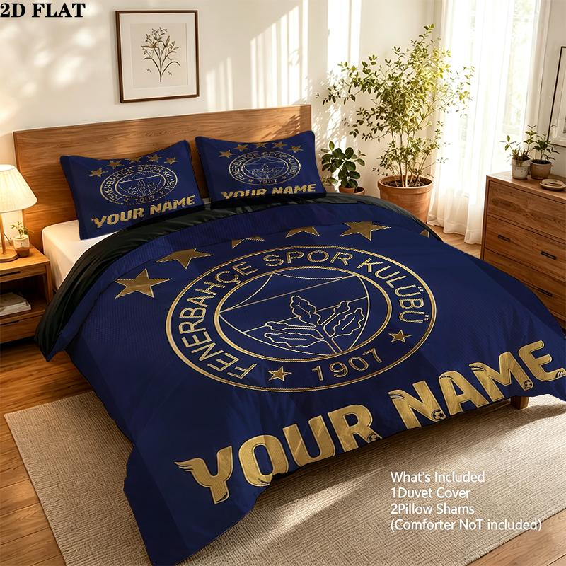 Custom Name,Fenerbahce Pattern Bedding Home Decoration Birthday Gift ( 1 duvet cover + 2 pillowcase, without core),fan merchandise.