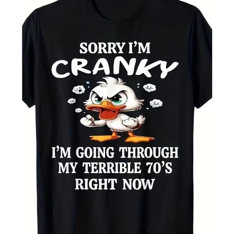 Funny 70s Duck Graphic Tee, 100% Cotton Casual Crew Neck Outfit, Unisex Couple F