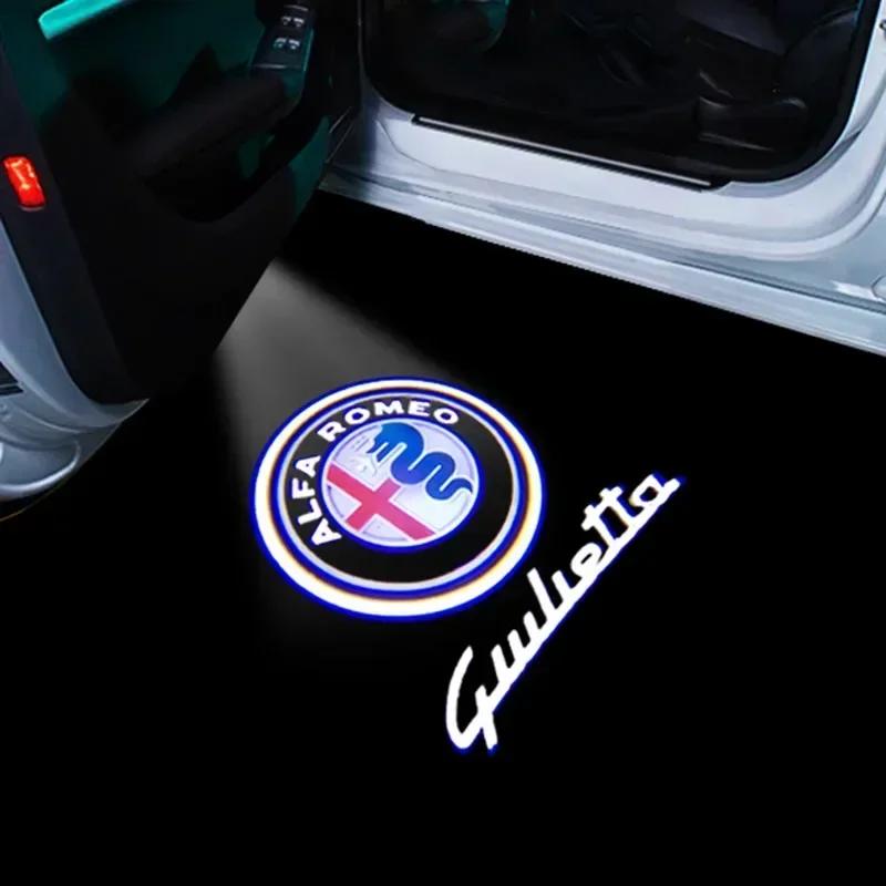 2 pieces LED Car Door Welcome Light Logo Projector for Alfa Romeo Spider Giulia Giulietta 147 156 159 Mito Stelvio GT Spider zl7